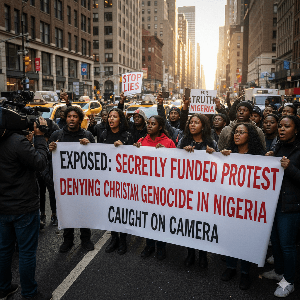 Exposed: Secretly Funded Protest in New York Caught on Camera Denying Christian Genocide in Nigeria